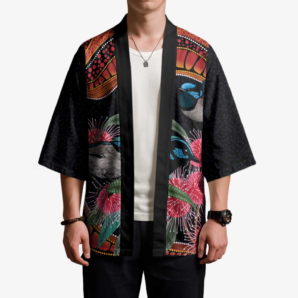 Hakea Flower And Fairy Wren Australia Kimono Aboriginal Art - Aussie Hoodie
