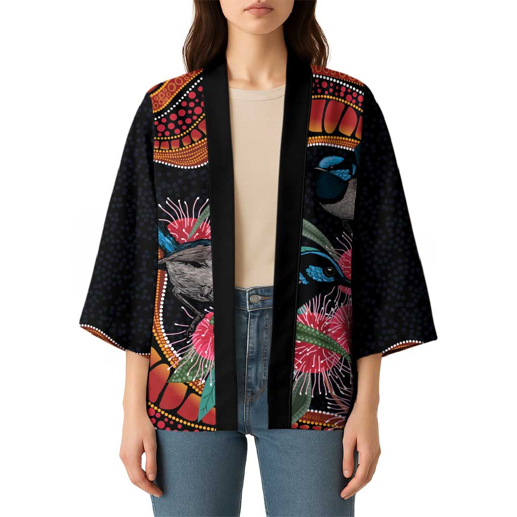 Hakea Flower And Fairy Wren Australia Kimono Aboriginal Art - Aussie Hoodie