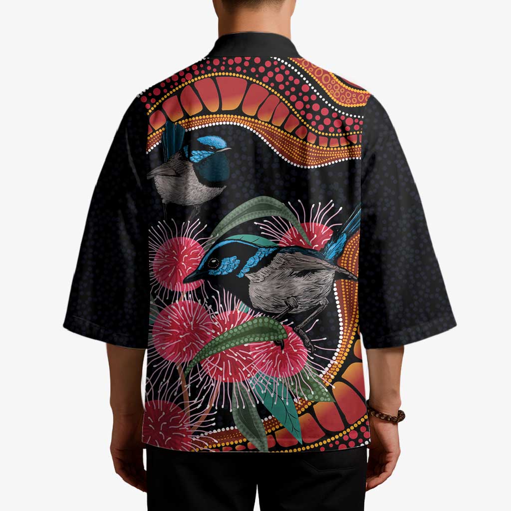 Hakea Flower And Fairy Wren Australia Kimono Aboriginal Art - Aussie Hoodie