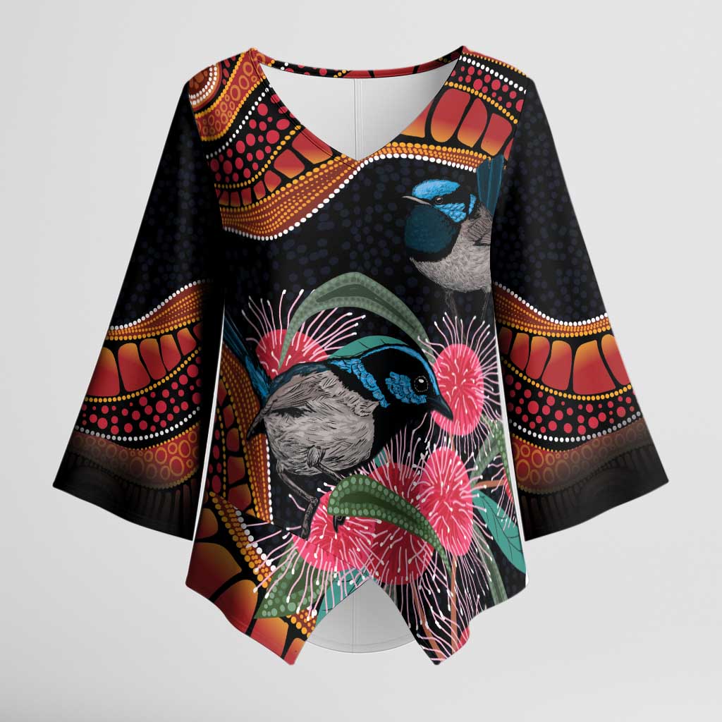 Hakea Flower And Fairy Wren Australia Kimono Sleeve Blouse Aboriginal Art - Aussie Hoodie