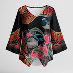 Hakea Flower And Fairy Wren Australia Kimono Sleeve Blouse Aboriginal Art - Aussie Hoodie