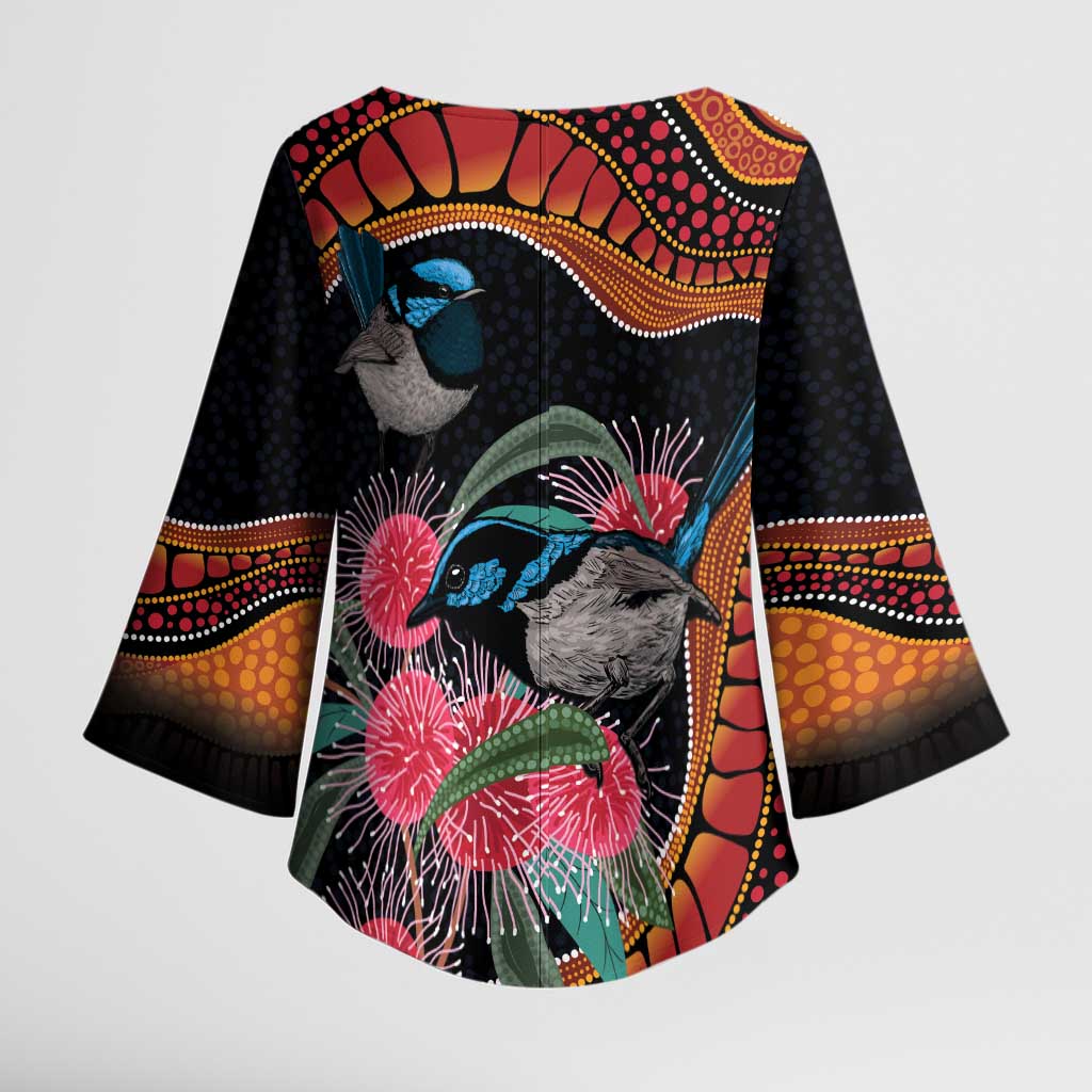 Hakea Flower And Fairy Wren Australia Kimono Sleeve Blouse Aboriginal Art - Aussie Hoodie