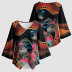 Hakea Flower And Fairy Wren Australia Kimono Sleeve Blouse Aboriginal Art - Aussie Hoodie