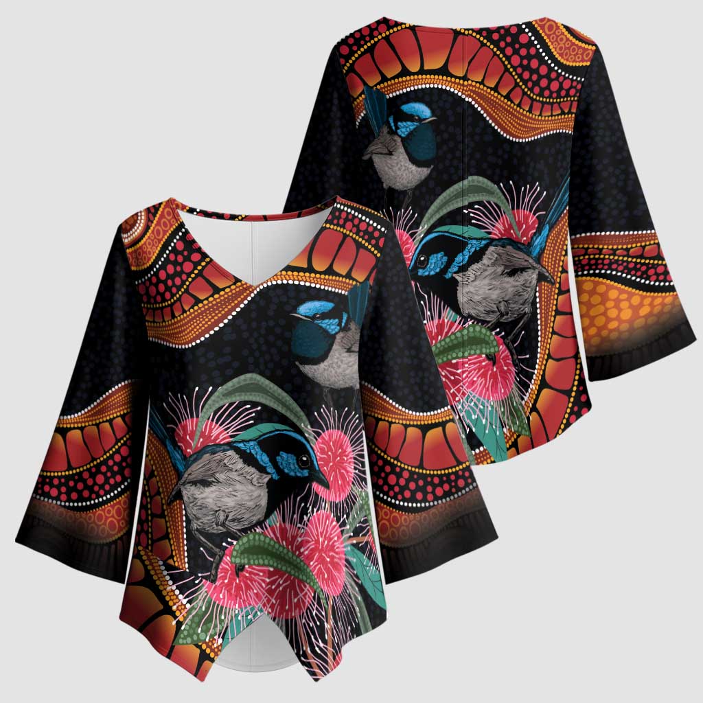 Hakea Flower And Fairy Wren Australia Kimono Sleeve Blouse Aboriginal Art - Aussie Hoodie