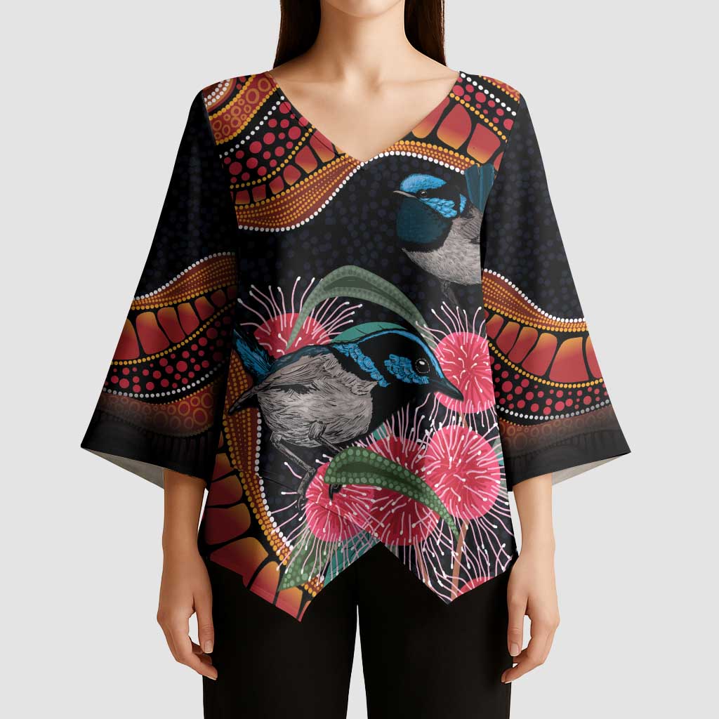 Hakea Flower And Fairy Wren Australia Kimono Sleeve Blouse Aboriginal Art - Aussie Hoodie