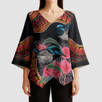 Hakea Flower And Fairy Wren Australia Kimono Sleeve Blouse Aboriginal Art - Aussie Hoodie