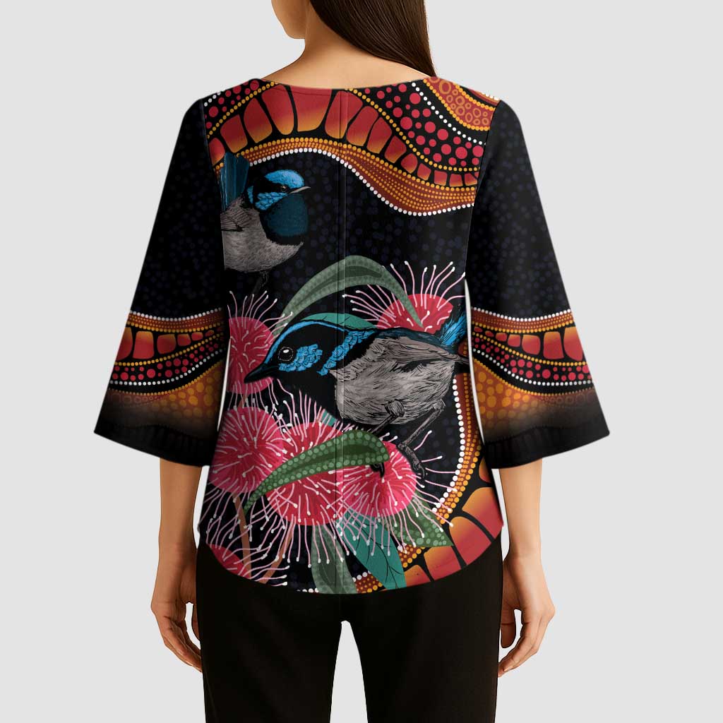Hakea Flower And Fairy Wren Australia Kimono Sleeve Blouse Aboriginal Art - Aussie Hoodie