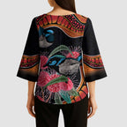 Hakea Flower And Fairy Wren Australia Kimono Sleeve Blouse Aboriginal Art - Aussie Hoodie