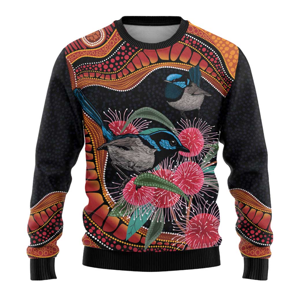 Hakea Flower And Fairy Wren Australia Ugly Christmas Sweater Aboriginal Art