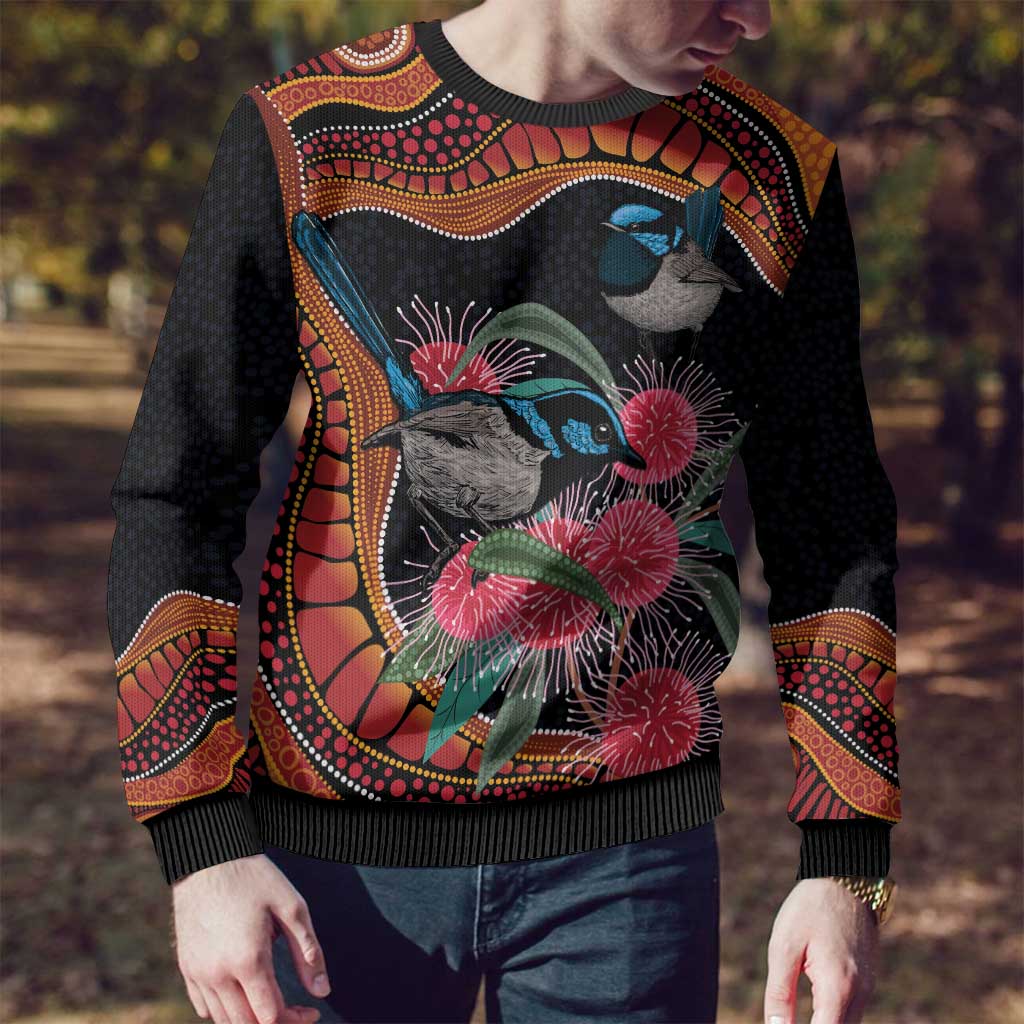 Hakea Flower And Fairy Wren Australia Ugly Christmas Sweater Aboriginal Art