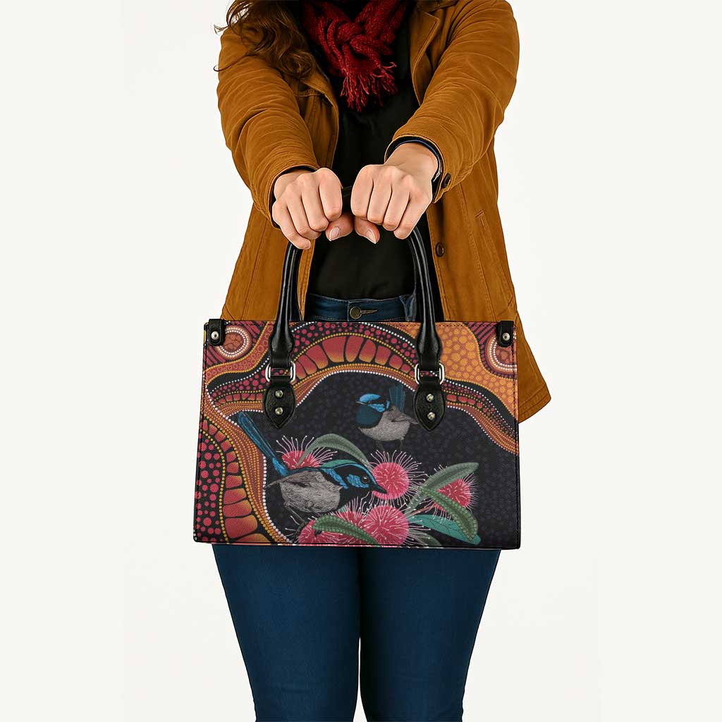 Hakea Flower And Fairy Wren Australia Leather Bag Aboriginal Art - Aussie Hoodie
