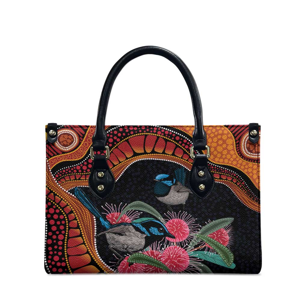 Hakea Flower And Fairy Wren Australia Leather Bag Aboriginal Art - Aussie Hoodie