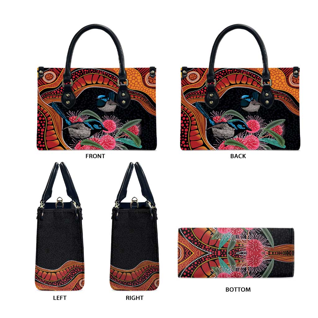 Hakea Flower And Fairy Wren Australia Leather Bag Aboriginal Art - Aussie Hoodie
