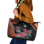 Hakea Flower And Fairy Wren Australia Leather Tote Bag Aboriginal Art