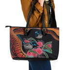 Hakea Flower And Fairy Wren Australia Leather Tote Bag Aboriginal Art