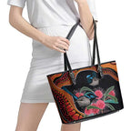 Hakea Flower And Fairy Wren Australia Leather Tote Bag Aboriginal Art