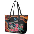 Hakea Flower And Fairy Wren Australia Leather Tote Bag Aboriginal Art
