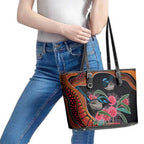 Hakea Flower And Fairy Wren Australia Leather Tote Bag Aboriginal Art