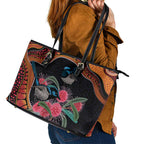 Hakea Flower And Fairy Wren Australia Leather Tote Bag Aboriginal Art