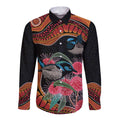 Hakea Flower And Fairy Wren Australia Long Sleeve Button Shirt Aboriginal Art