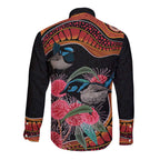 Hakea Flower And Fairy Wren Australia Long Sleeve Button Shirt Aboriginal Art