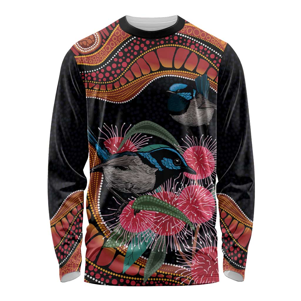 Hakea Flower And Fairy Wren Australia Long Sleeve Shirt Aboriginal Art