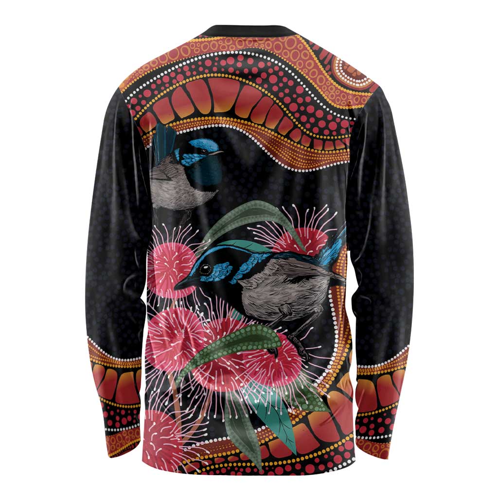 Hakea Flower And Fairy Wren Australia Long Sleeve Shirt Aboriginal Art