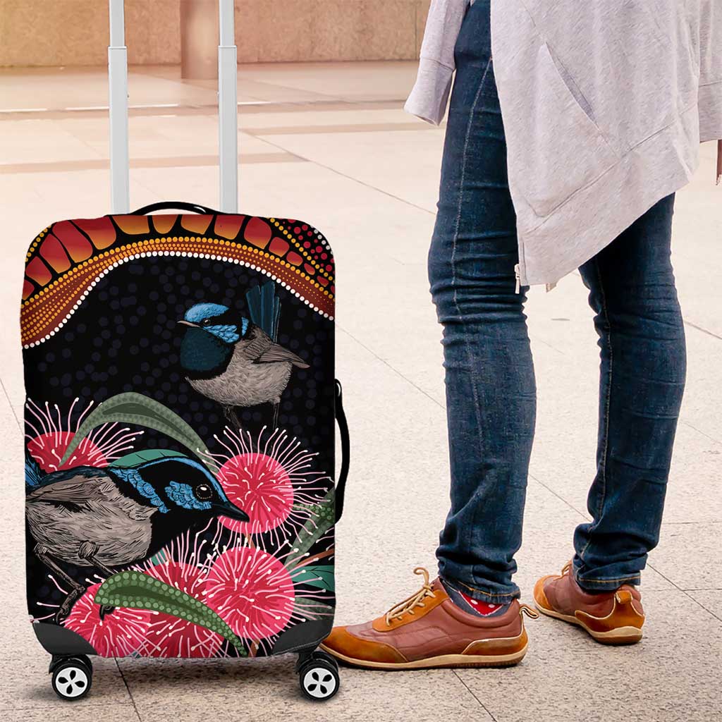Hakea Flower And Fairy Wren Australia Luggage Cover Aboriginal Art