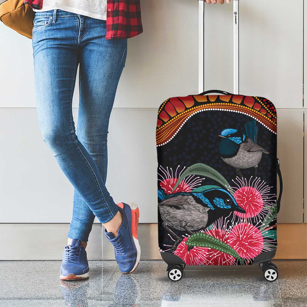 Hakea Flower And Fairy Wren Australia Luggage Cover Aboriginal Art