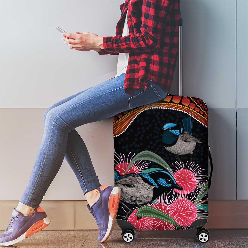 Hakea Flower And Fairy Wren Australia Luggage Cover Aboriginal Art
