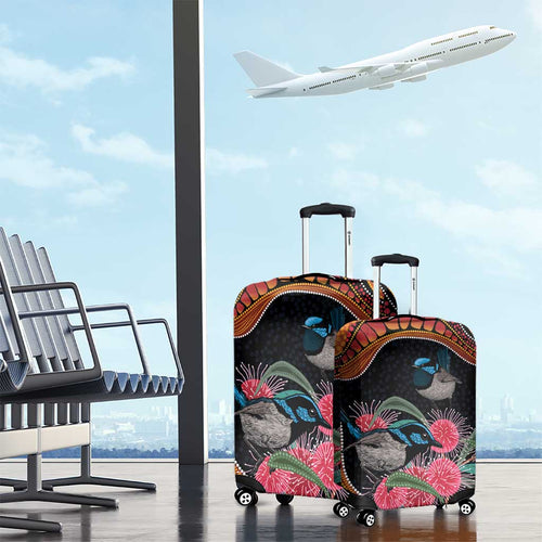 Hakea Flower And Fairy Wren Australia Luggage Cover Aboriginal Art
