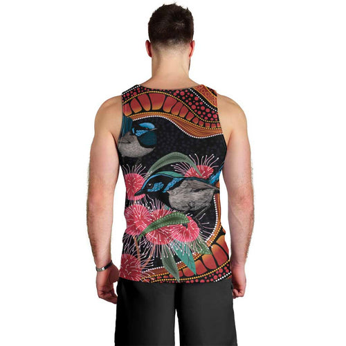 Hakea Flower And Fairy Wren Australia Men Tank Top Aboriginal Art