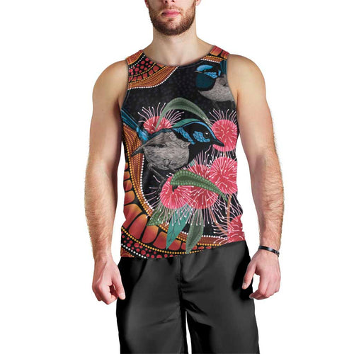 Hakea Flower And Fairy Wren Australia Men Tank Top Aboriginal Art