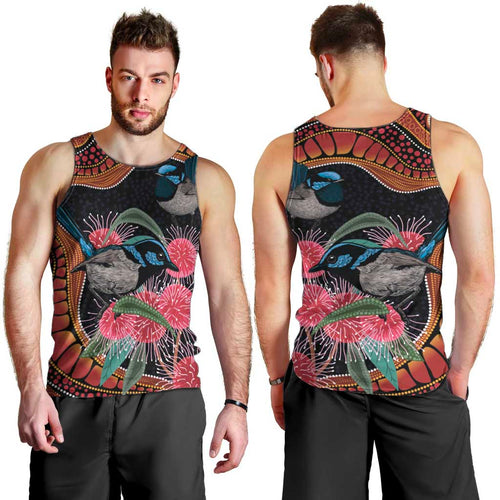 Hakea Flower And Fairy Wren Australia Men Tank Top Aboriginal Art