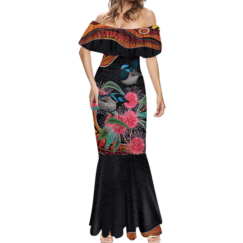 Hakea Flower And Fairy Wren Australia Mermaid Dress Aboriginal Art