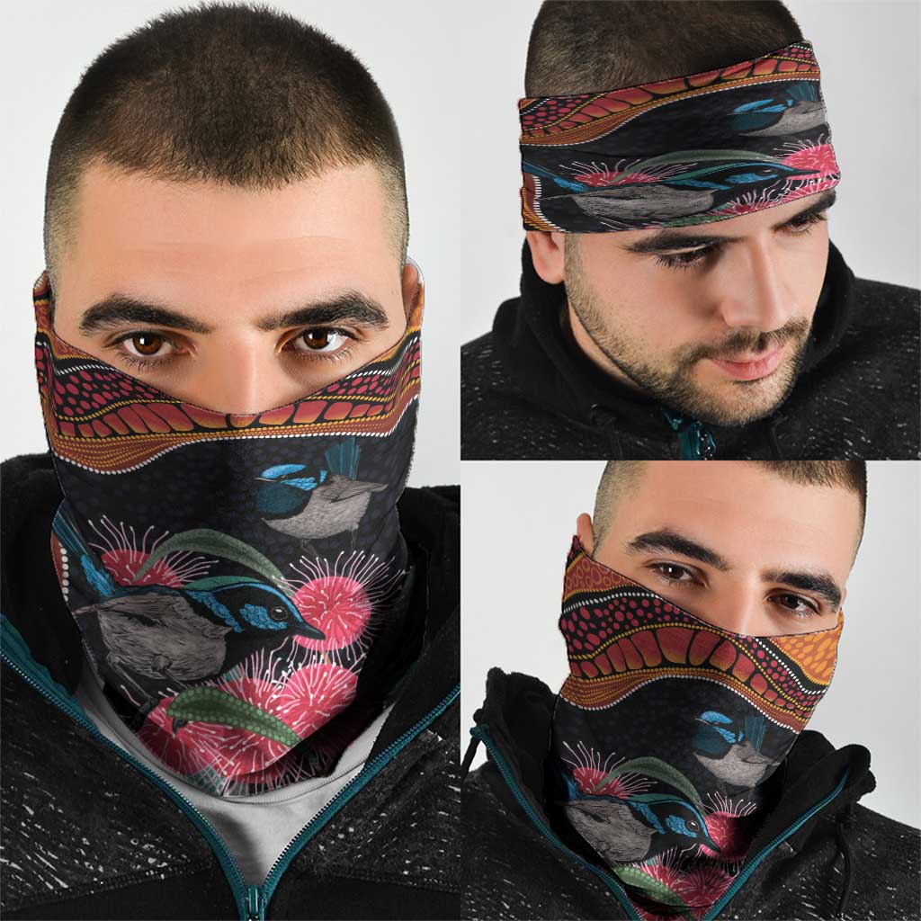Hakea Flower And Fairy Wren Australia Neck Gaiter Aboriginal Art - Aussie Hoodie