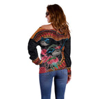 Hakea Flower And Fairy Wren Australia Off Shoulder Sweater Aboriginal Art