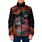 Hakea Flower And Fairy Wren Australia Padded Jacket Aboriginal Art - Aussie Hoodie