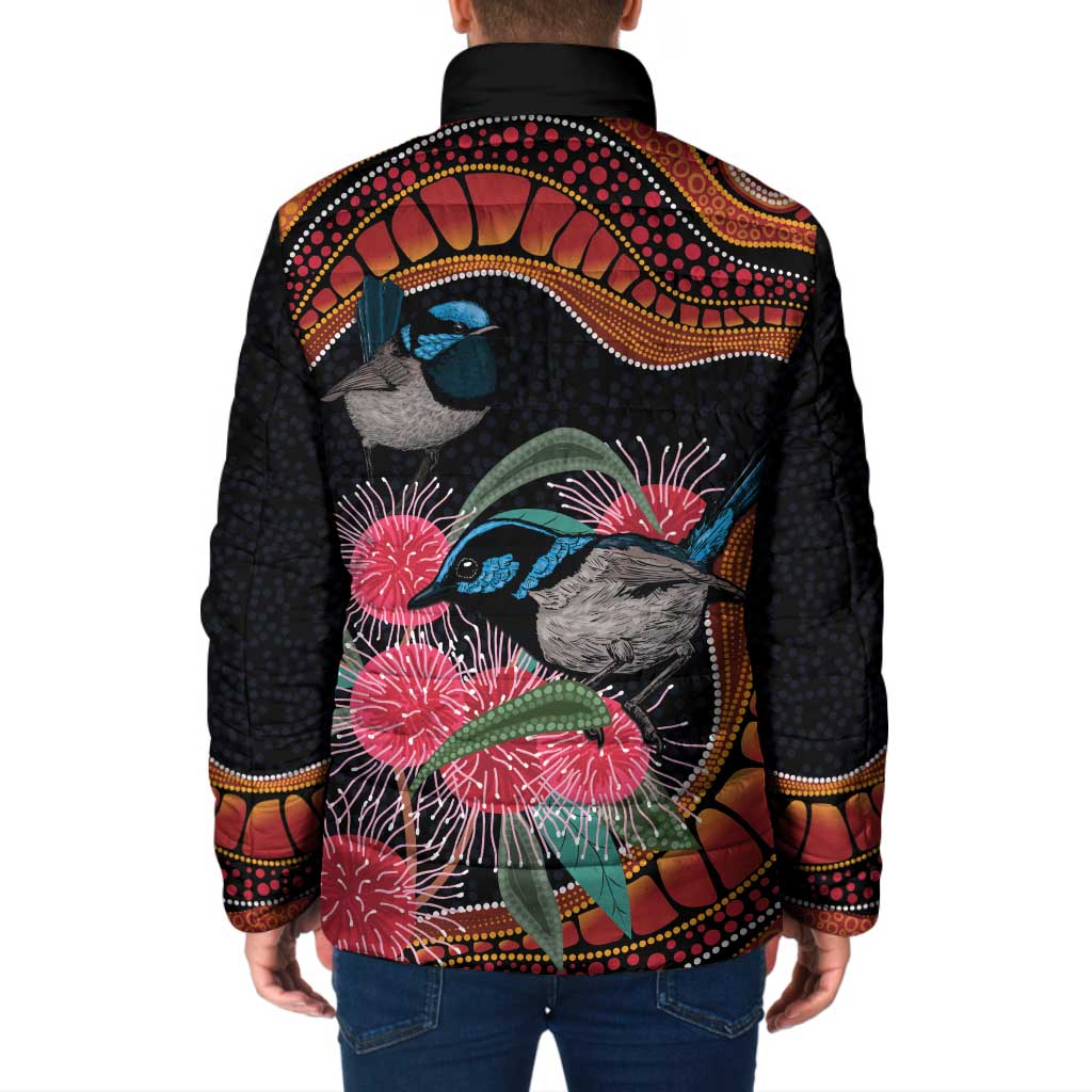 Hakea Flower And Fairy Wren Australia Padded Jacket Aboriginal Art - Aussie Hoodie
