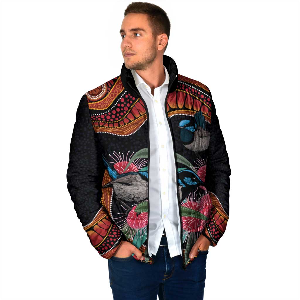 Hakea Flower And Fairy Wren Australia Padded Jacket Aboriginal Art - Aussie Hoodie
