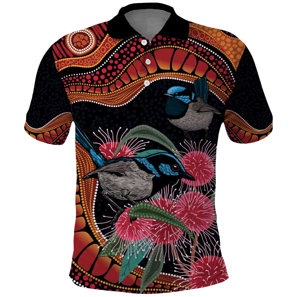 Hakea Flower And Fairy Wren Australia Polo Shirt Aboriginal Art