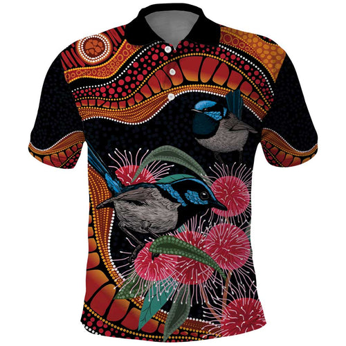 Hakea Flower And Fairy Wren Australia Polo Shirt Aboriginal Art