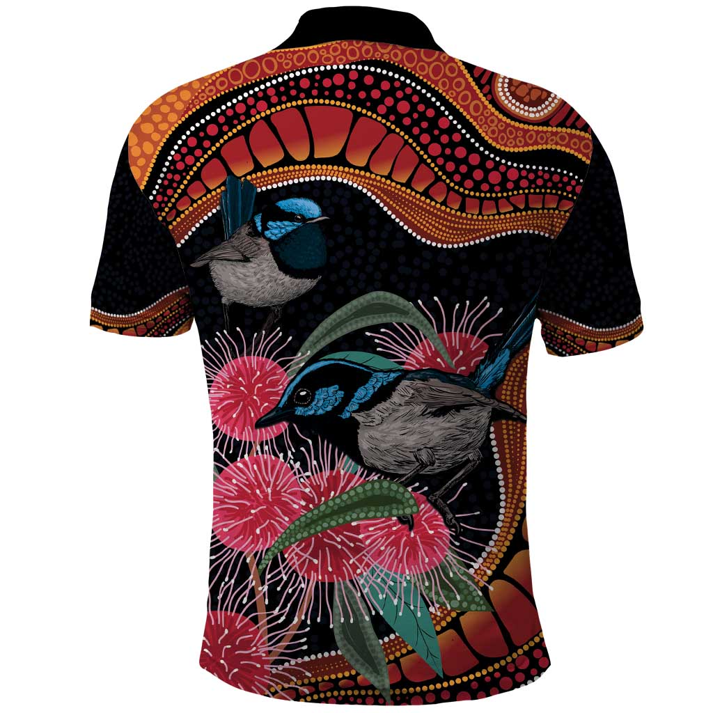 Hakea Flower And Fairy Wren Australia Polo Shirt Aboriginal Art