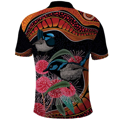 Hakea Flower And Fairy Wren Australia Polo Shirt Aboriginal Art