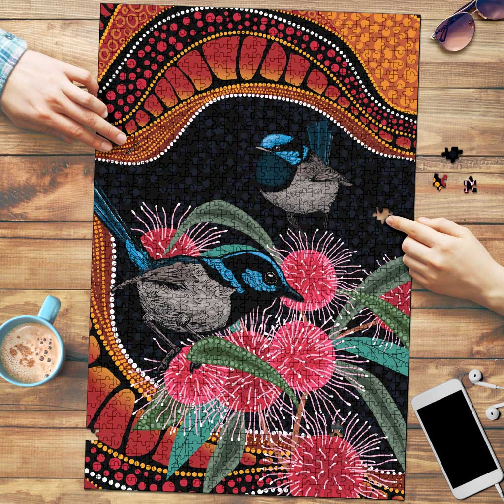 Hakea Flower And Fairy Wren Australia Puzzle Aboriginal Art - Aussie Hoodie