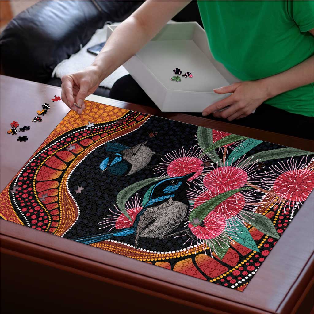 Hakea Flower And Fairy Wren Australia Puzzle Aboriginal Art - Aussie Hoodie