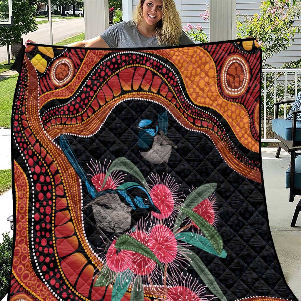 Hakea Flower And Fairy Wren Australia Quilt Aboriginal Art