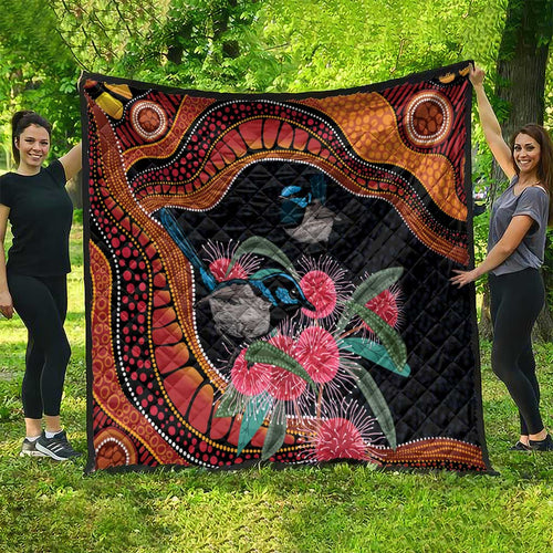 Hakea Flower And Fairy Wren Australia Quilt Aboriginal Art