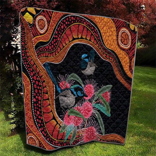 Hakea Flower And Fairy Wren Australia Quilt Aboriginal Art