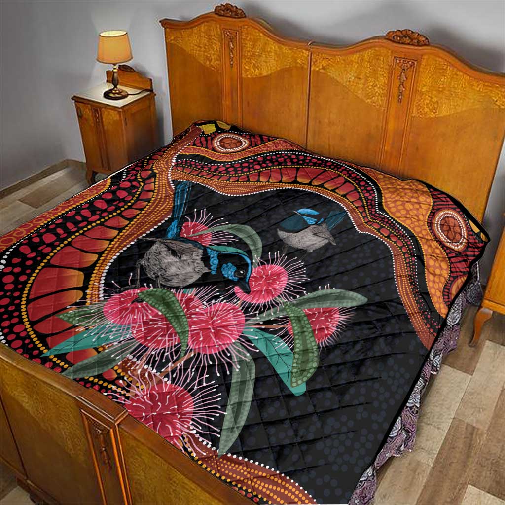 Hakea Flower And Fairy Wren Australia Quilt Aboriginal Art